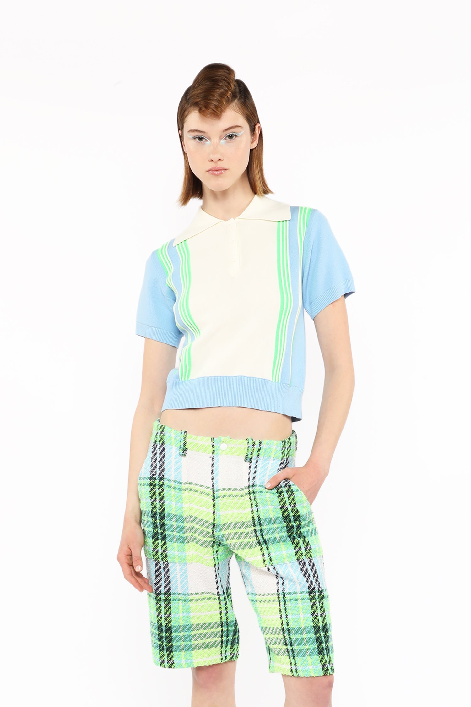 Amalfi Polo Knit Short Sleeve Top-Baby Blue