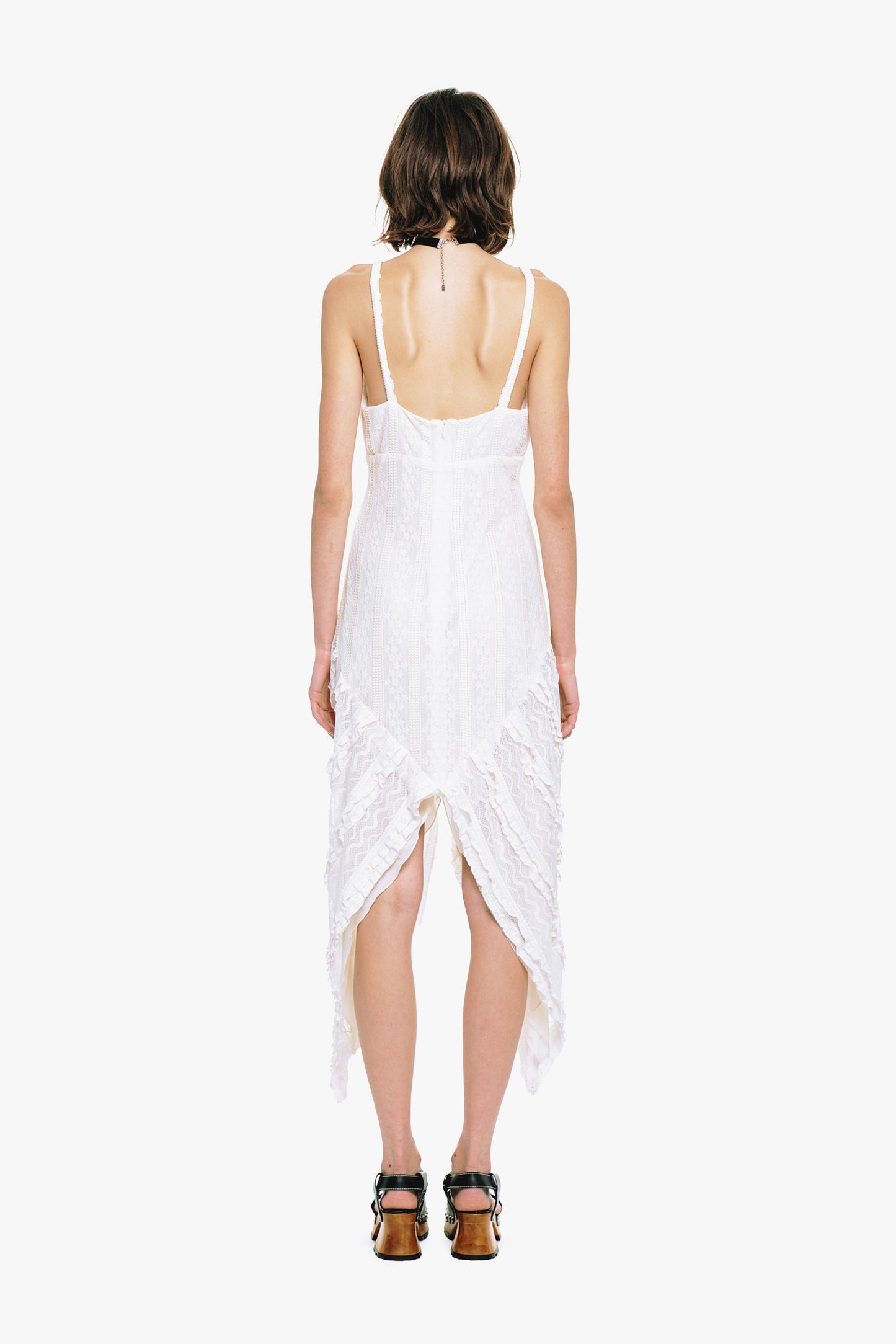 Floral Ruffle Stretch Lace Handkerchief Dress