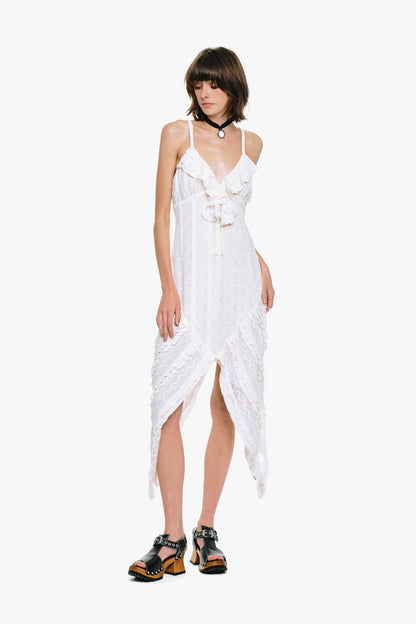 Floral Ruffle Stretch Lace Handkerchief Dress