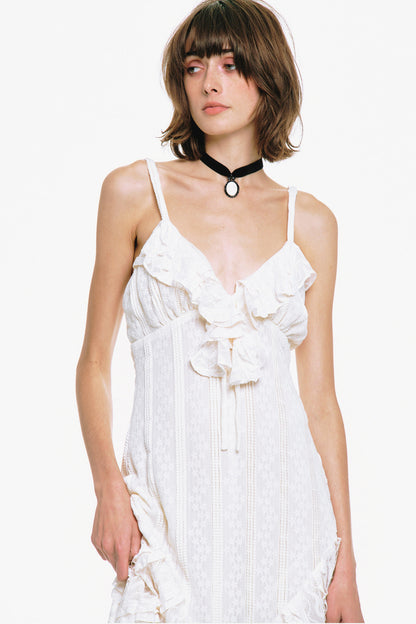 Floral Ruffle Stretch Lace Handkerchief Dress