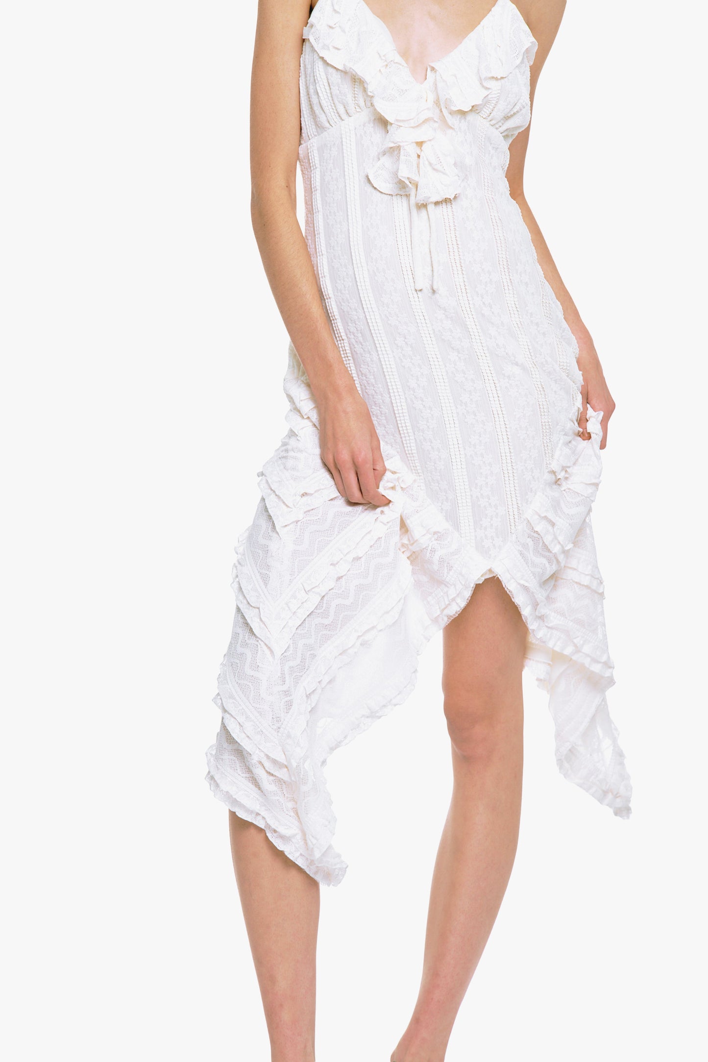 Floral Ruffle Stretch Lace Handkerchief Dress