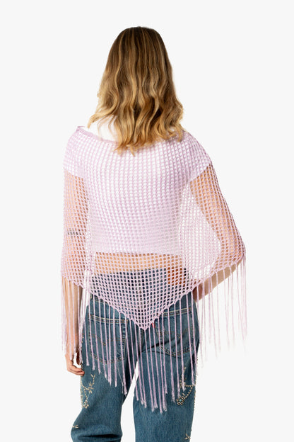Crochet Fringe Poncho - Lavender