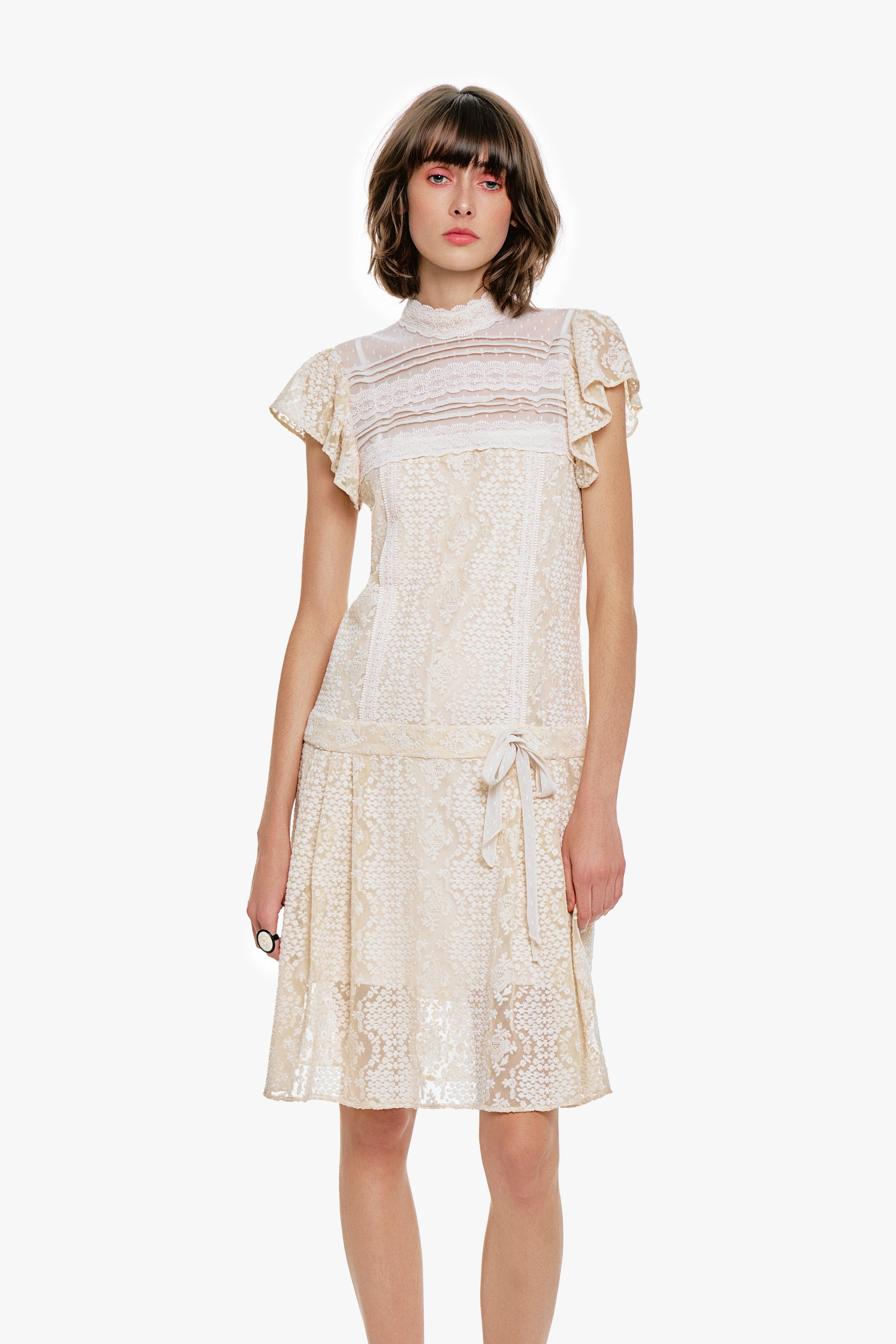 Anna Sui Victorian Lace Combo Drop Waist Dress - Ivory Anna Sui Victorian Lace Combo Drop Waist Dress - Ivory