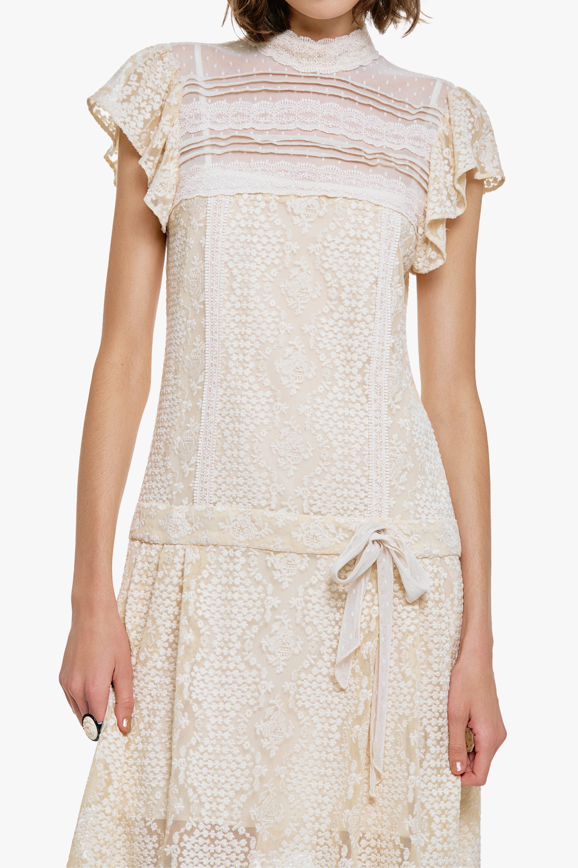 Anna Sui Victorian Lace Combo Drop Waist Dress Anna Sui Victorian Lace Combo Drop Waist Dress