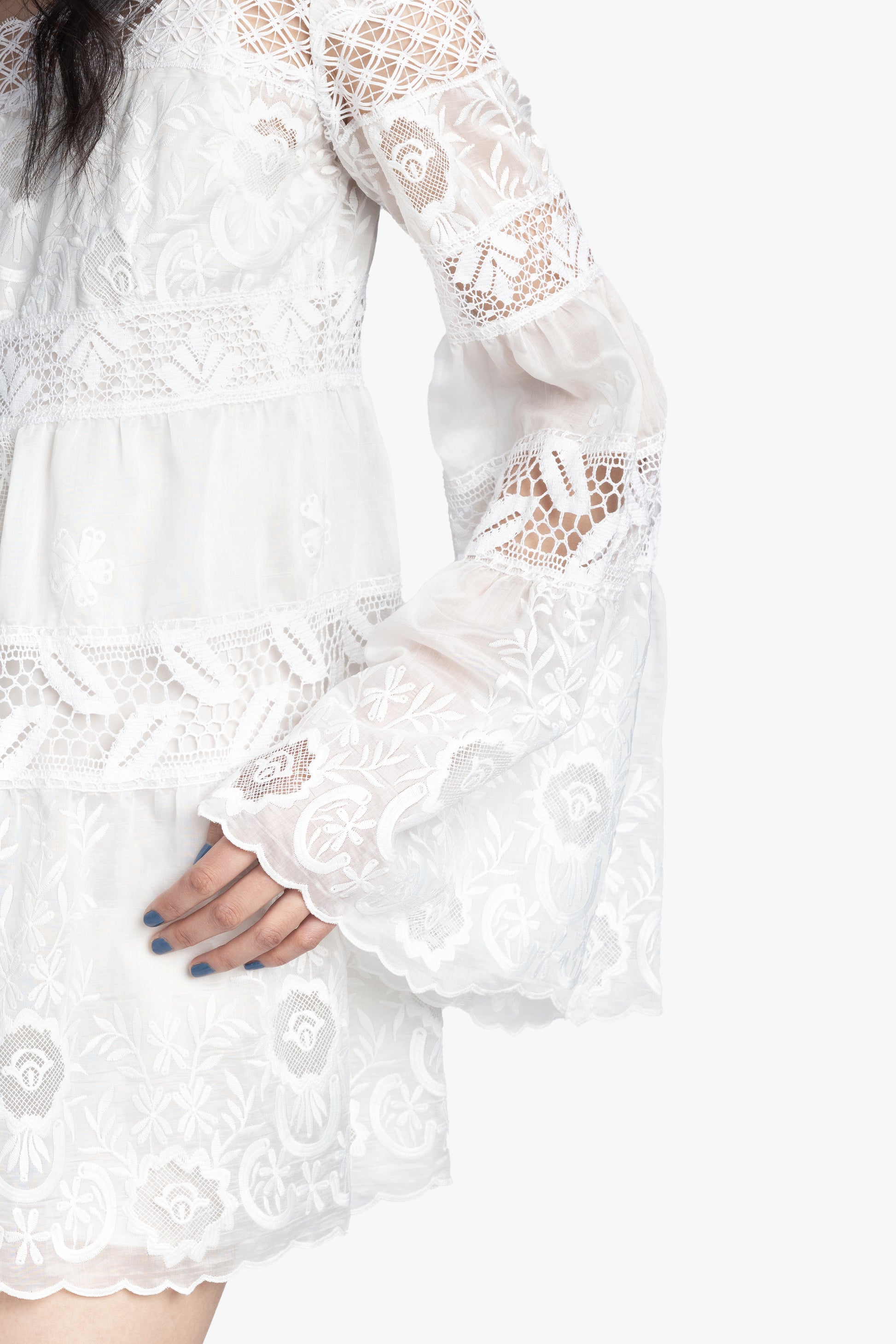 anna sui lace mini dress Anna Sui | The Crushed Velvet Cream Lace Mini Dress as seen on @chasesuiwonders at the FW24 show