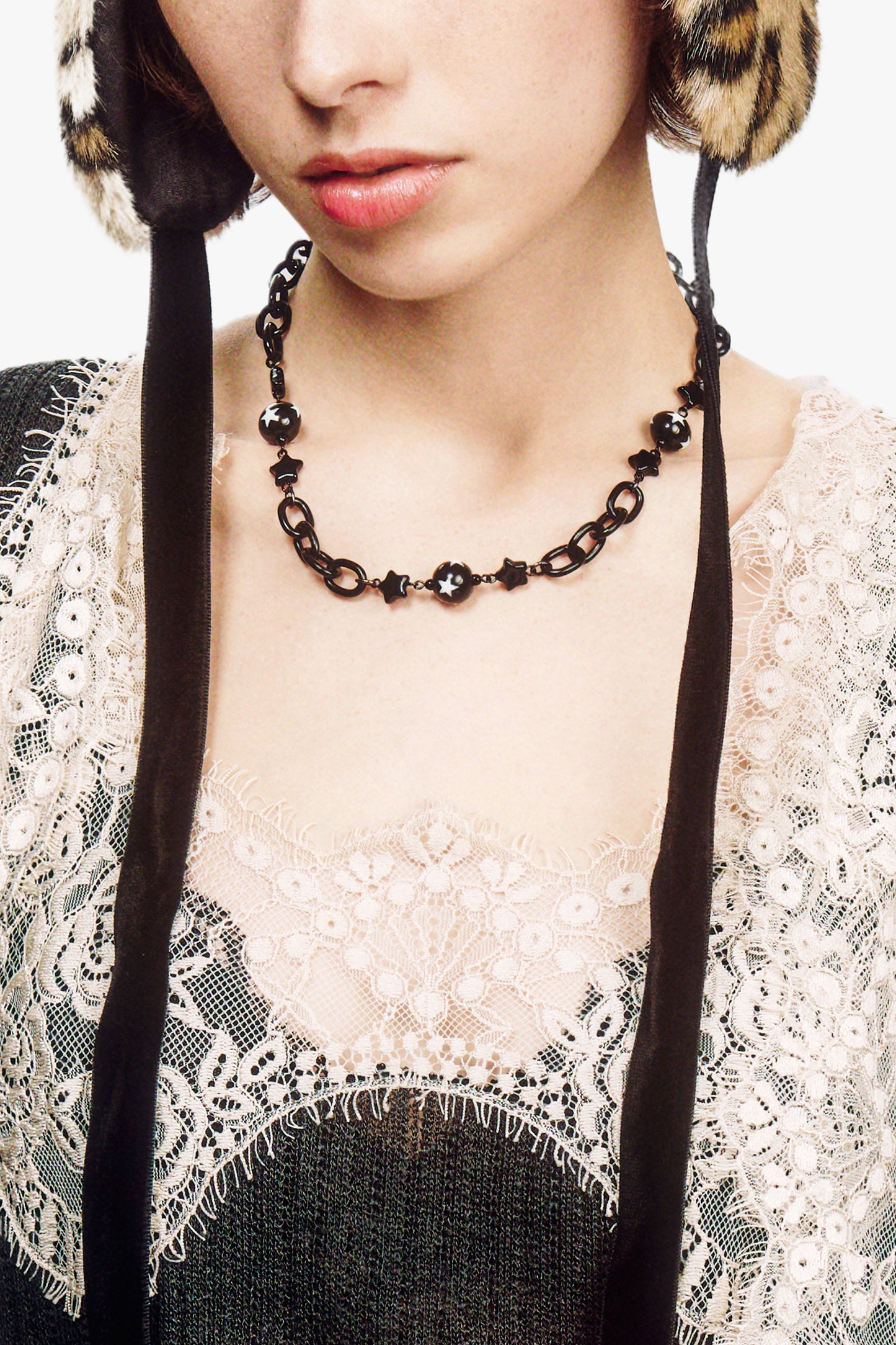 Star Ball Choker Necklace - Black