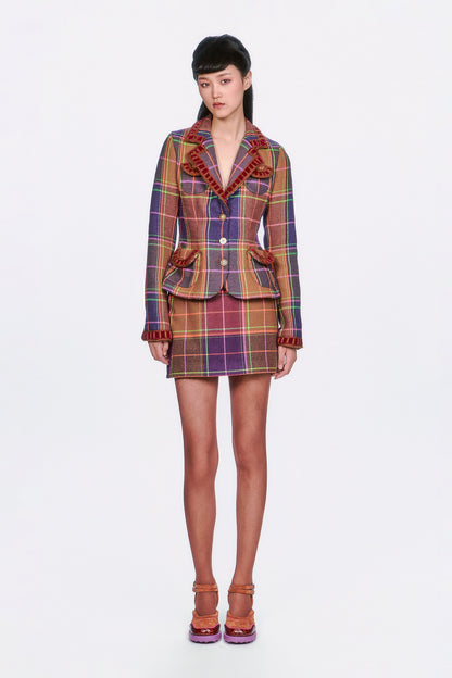 Caramel and Magenta Plaid Mini Skirt with The Caramel and Magenta Plaid Ribbon Jacket. 