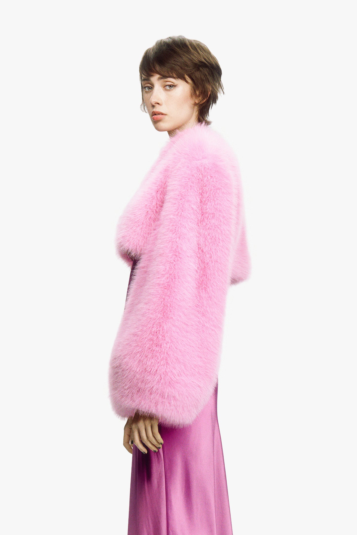Rose Bloom Faux Fur Cropped Jacket