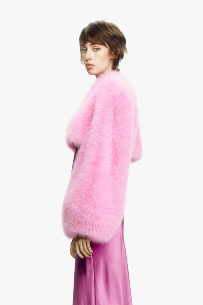 Rose Bloom Faux Fur Cropped Jacket