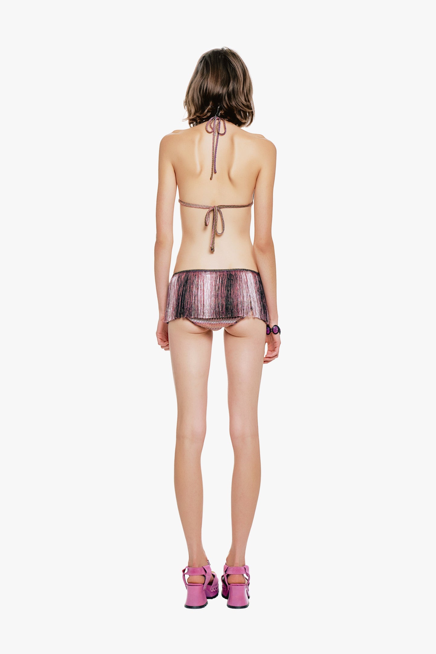 Wavy Chevron Knit Fringe Stripe Bikini Set