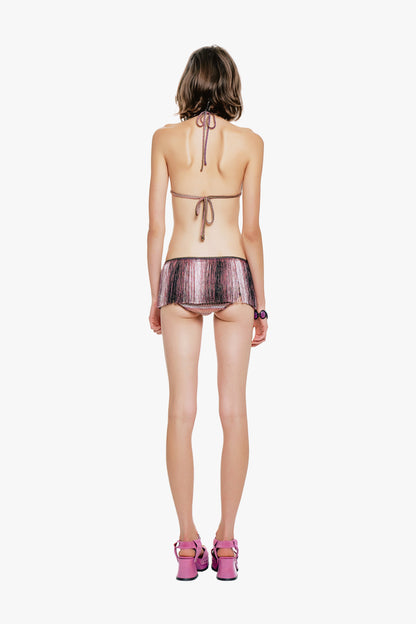 Wavy Chevron Knit Fringe Stripe Bikini Set