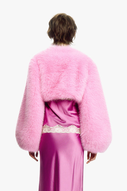 Rose Bloom Faux Fur Cropped Jacket