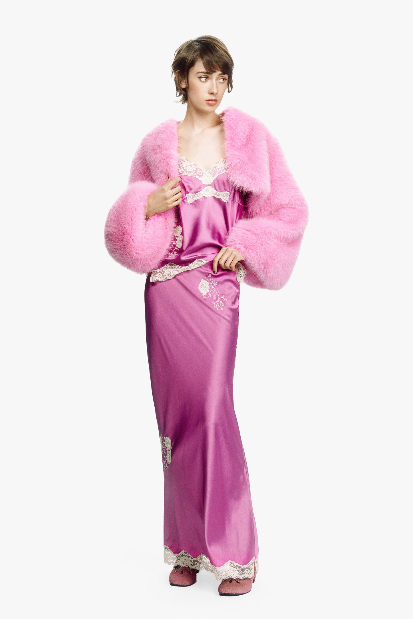 Rose Bloom Faux Fur Cropped Jacket