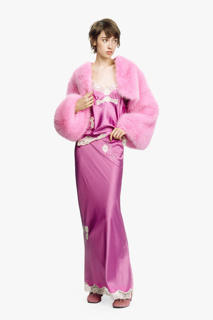 Rose Bloom Faux Fur Cropped Jacket