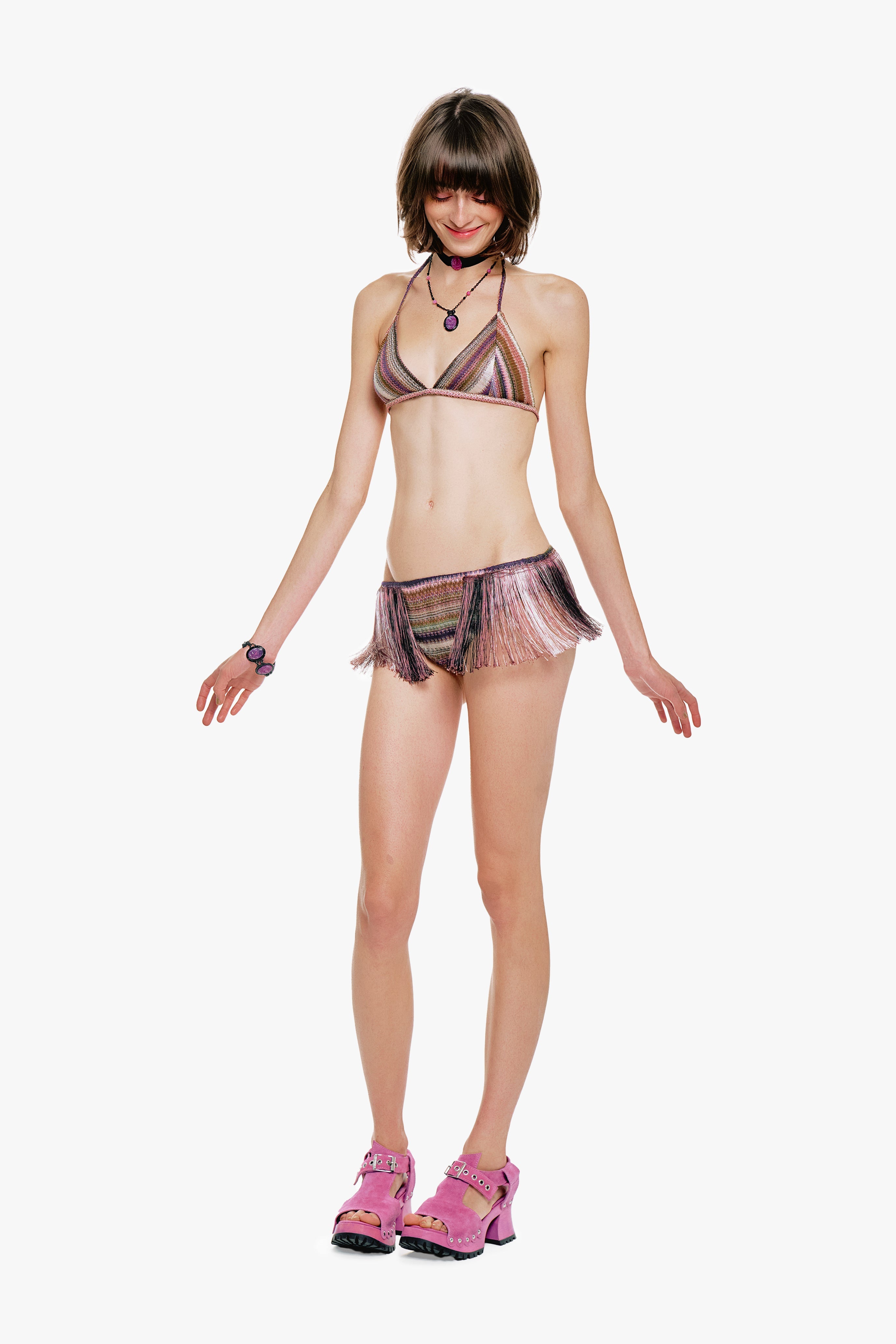 Wavy Chevron Knit Fringe Stripe Bikini Set – Anna Sui