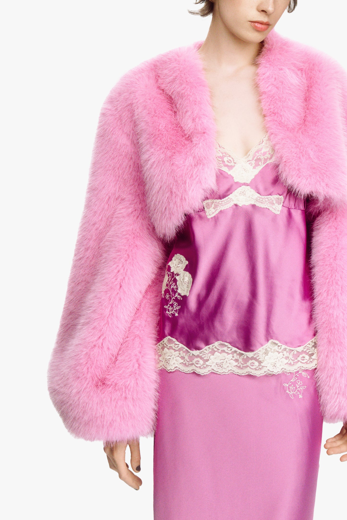 Rose Bloom Faux Fur Cropped Jacket