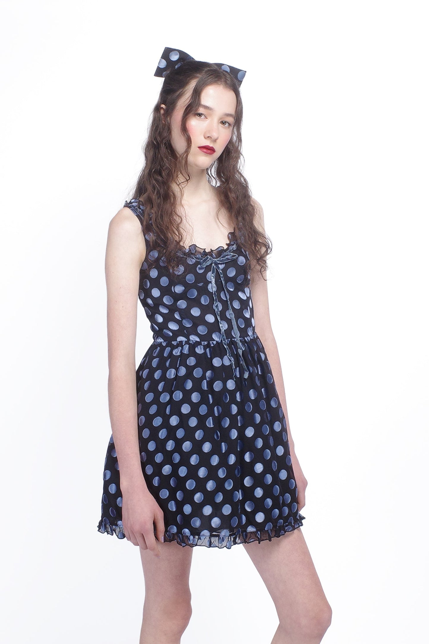 Dot Chiffon Ruffle Mini Dress