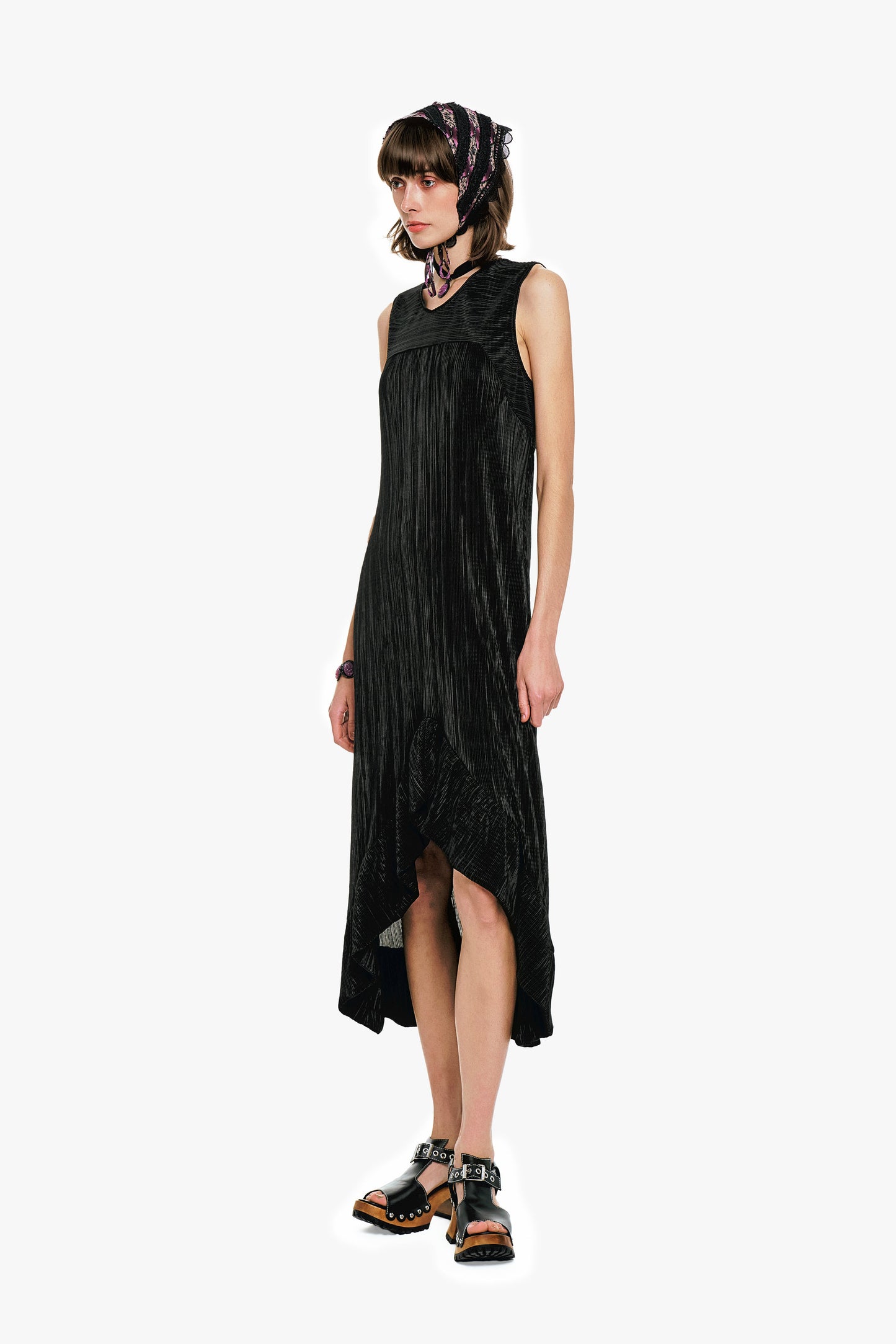 Plissé Hi-Low Dress