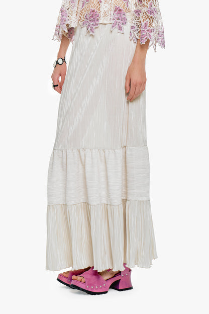 Plissé Tiered Maxi Skirt - Cream