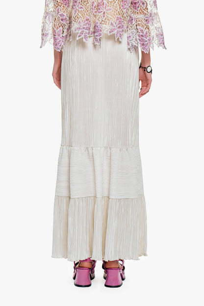 Plissé Tiered Maxi Skirt - Cream