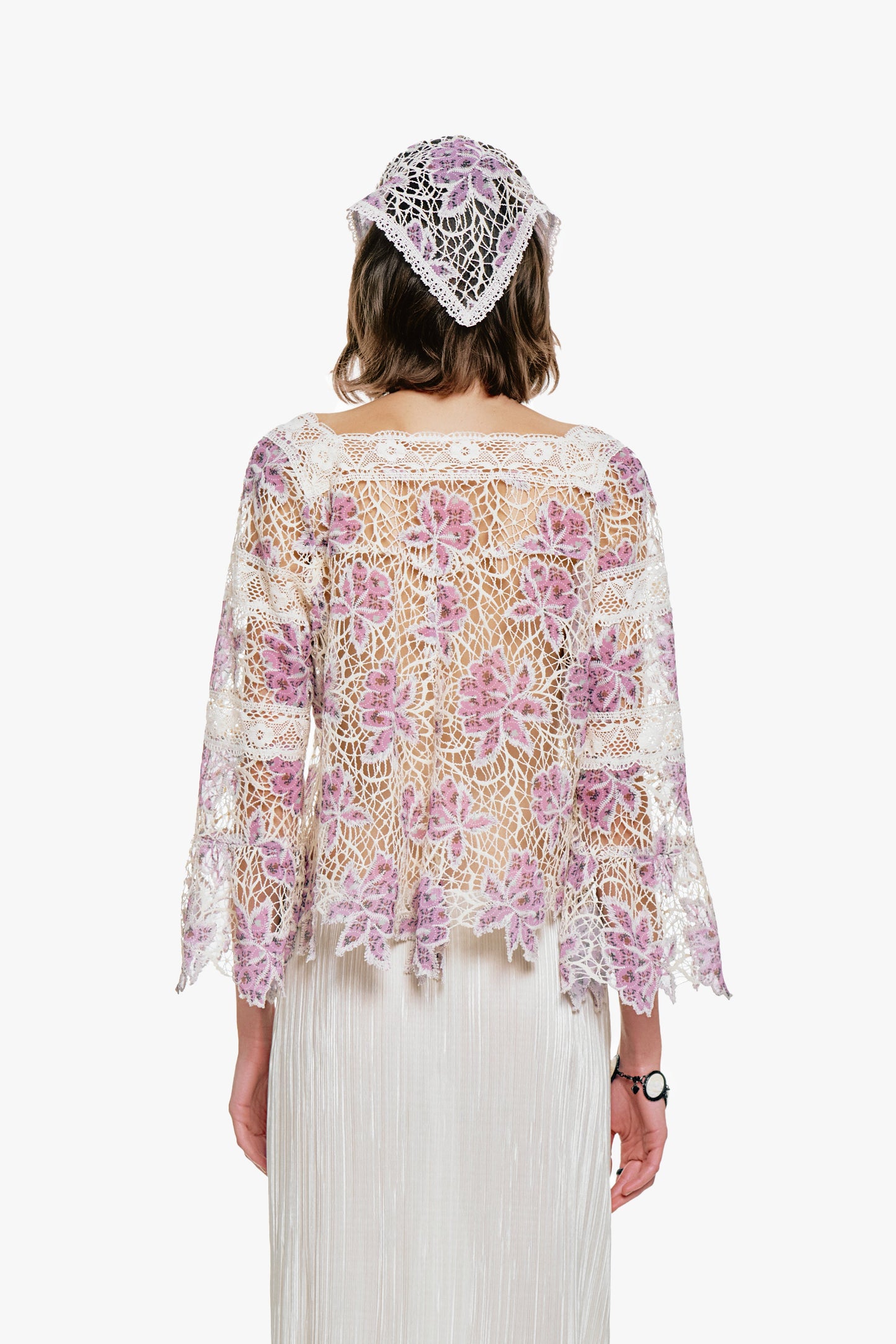 Medallion Floral Lace Tie Blouse