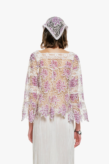 Medallion Floral Lace Tie Blouse
