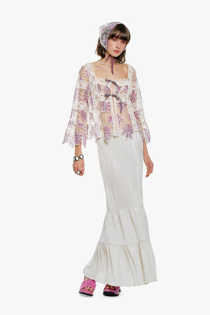 Plissé Tiered Maxi Skirt - Cream