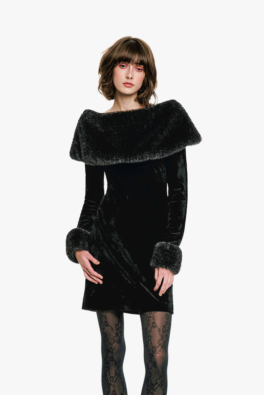 Stretch Velour Dress features a soft, plush velour fabric that offers both comfort and elegance