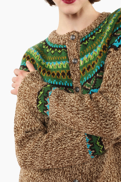 Woman wearing Fair Isle Cardigan great accessory for chilly days.