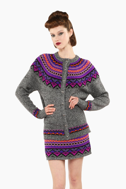 Fair Isle Cardigan, magenta, and beige features a timeless pattern and a simple, tailored fit.