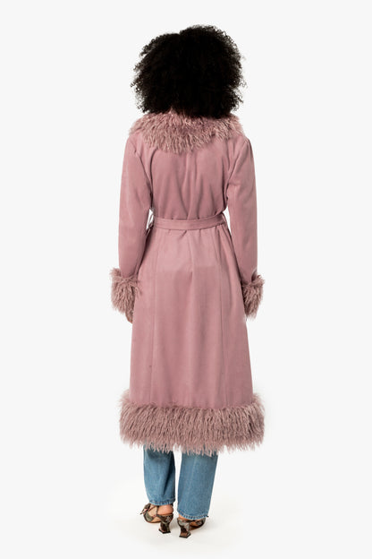 Faux Suede & Fur Belted Coat