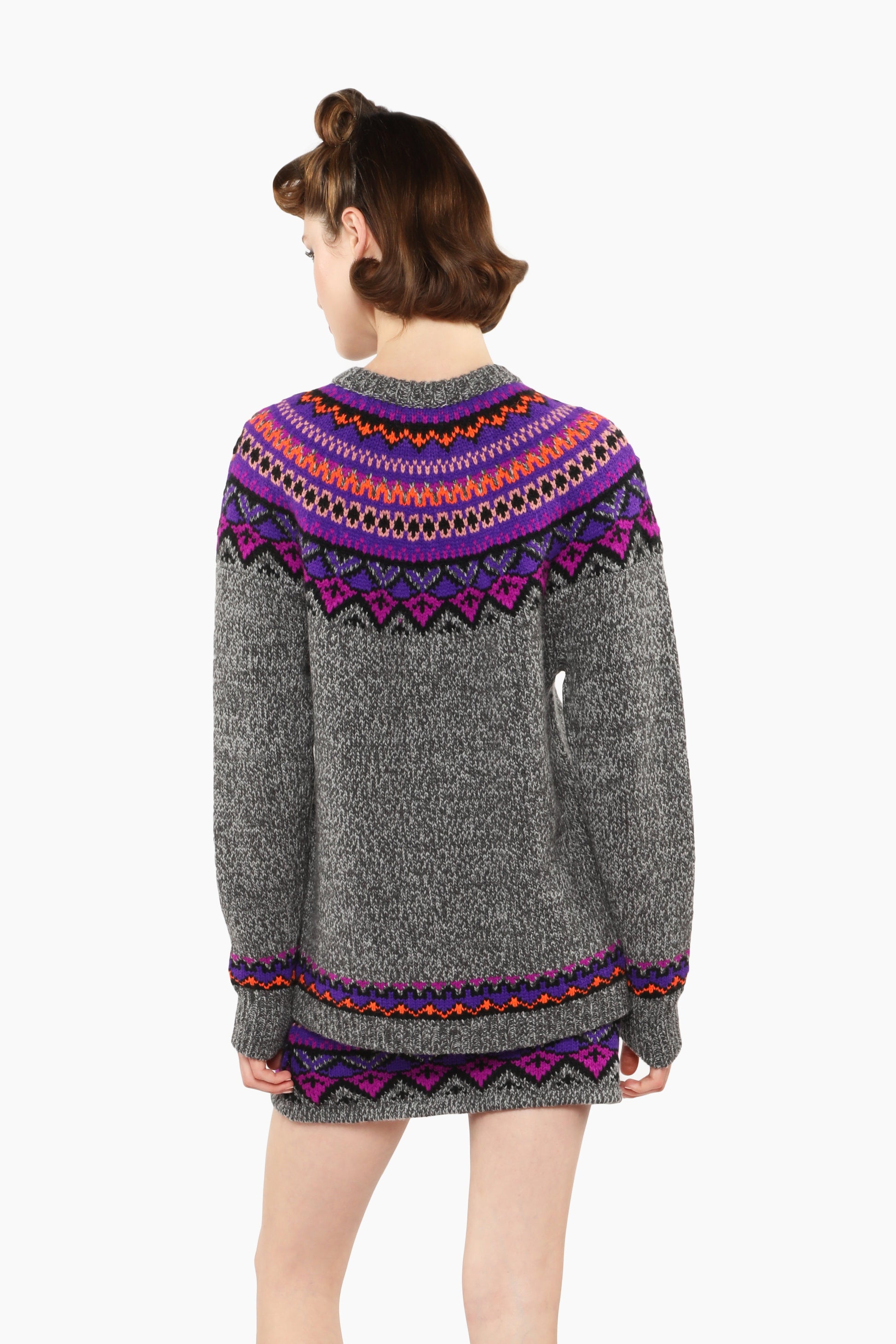 Fair Isle Cardigan, magenta, and beige features a timeless pattern and a simple, tailored fit on back.