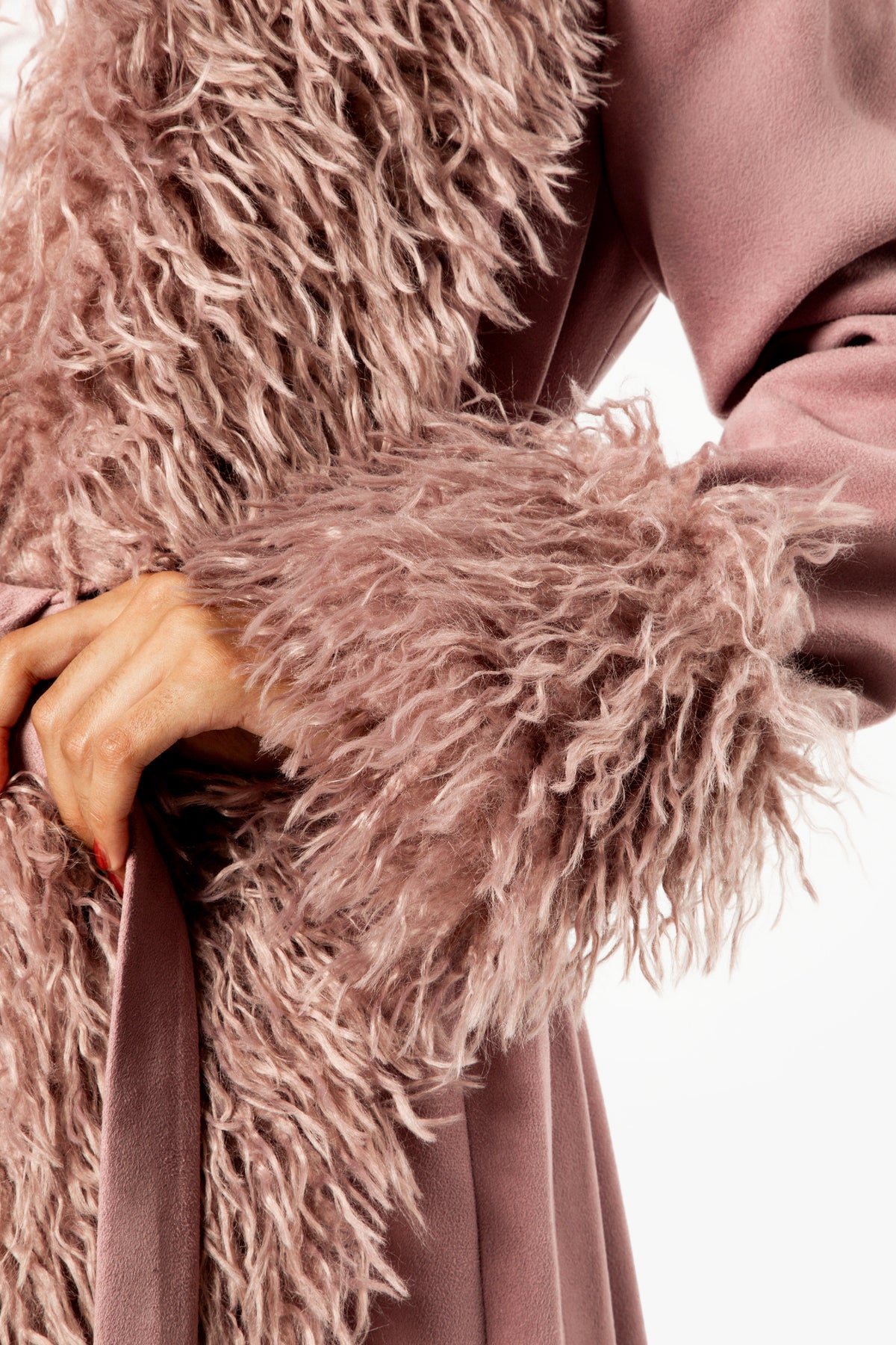 Faux Suede & Fur Belted Coat
