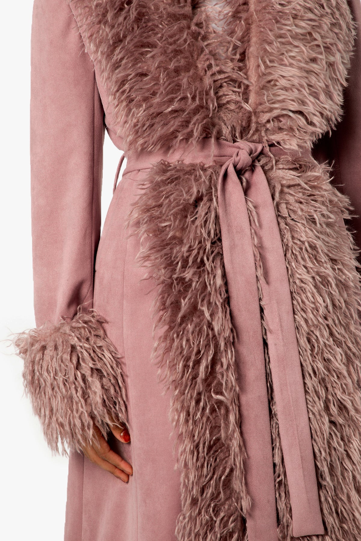 Faux Suede & Fur Belted Coat