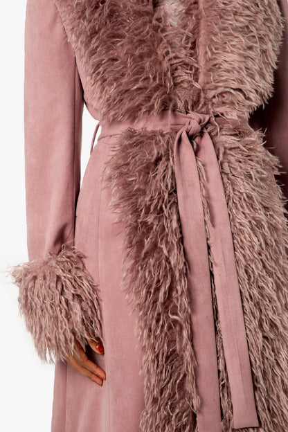 Faux Suede & Fur Belted Coat