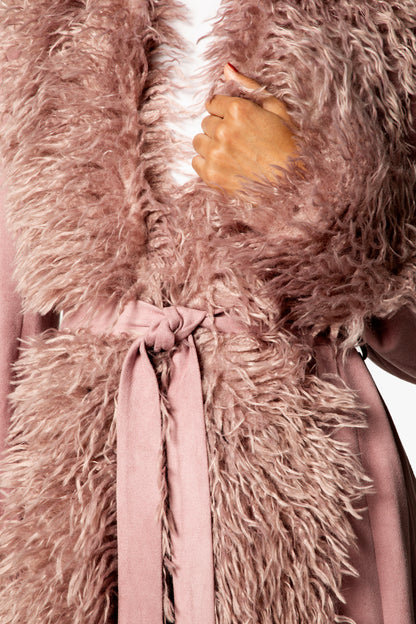 Faux Suede & Fur Belted Coat