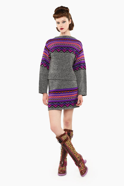 Fair Isle Mini Skirt - Magenta