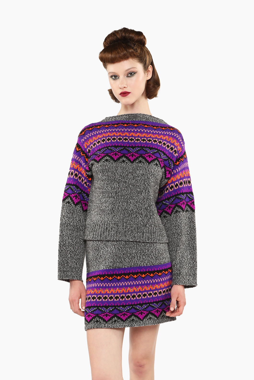 Fair Isle Sweater, Magenta and gray features a timeless pattern and a simple, tailored fit.