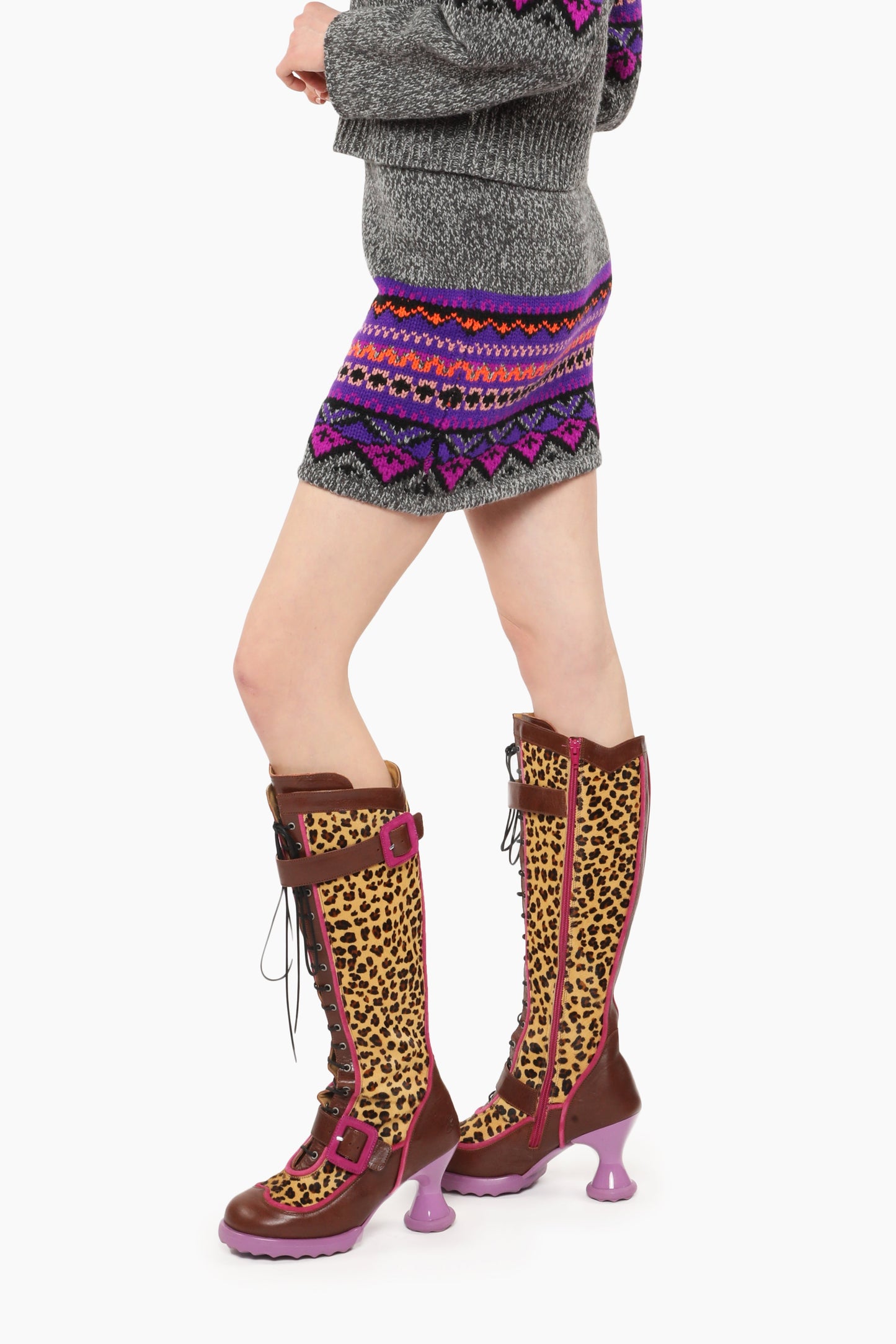 Fair Isle Mini Skirt - Magenta