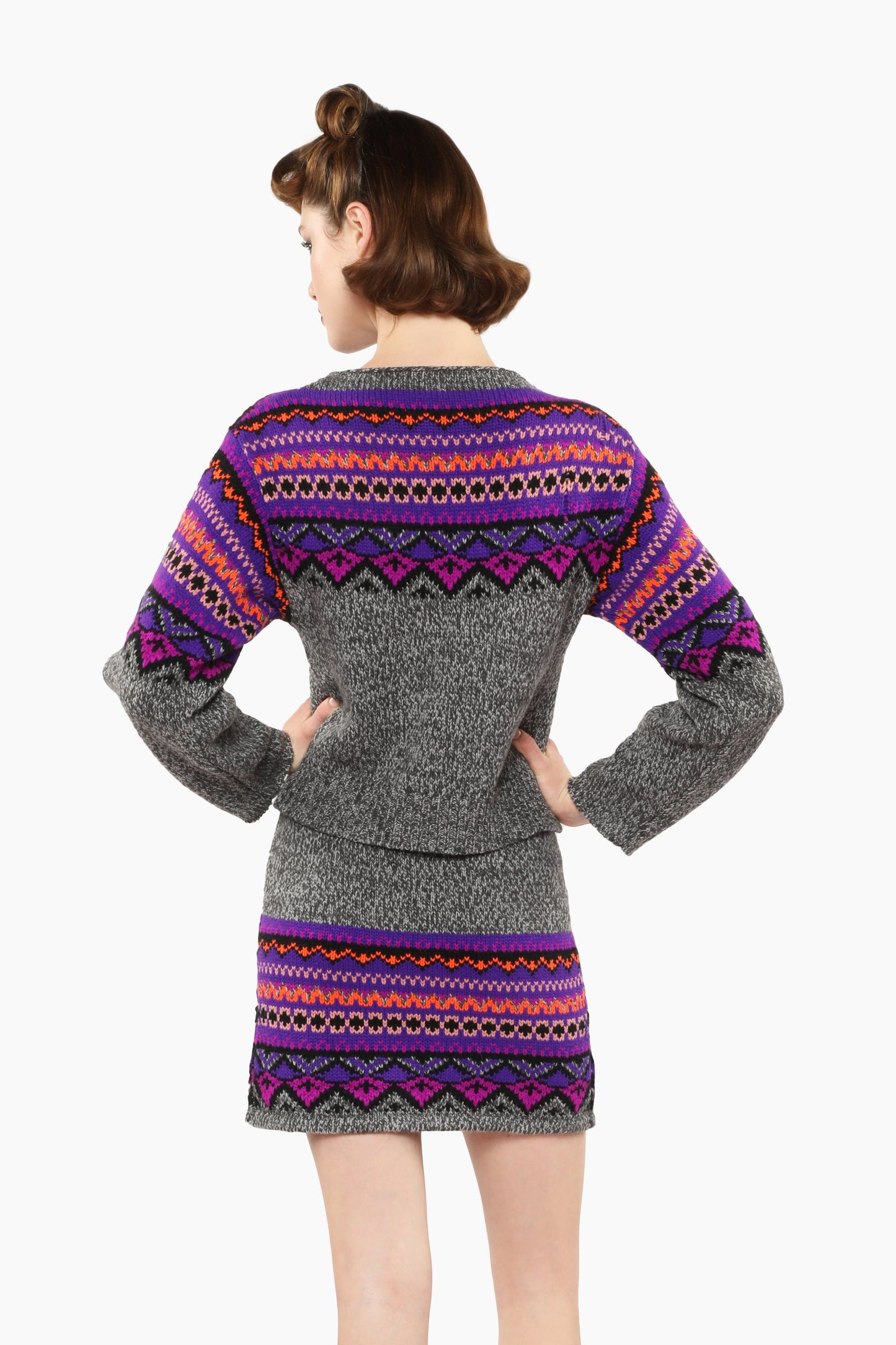 Fair Isle Sweater, Gray and Magenta feature a timeless pattern and a simple, tailored fit.