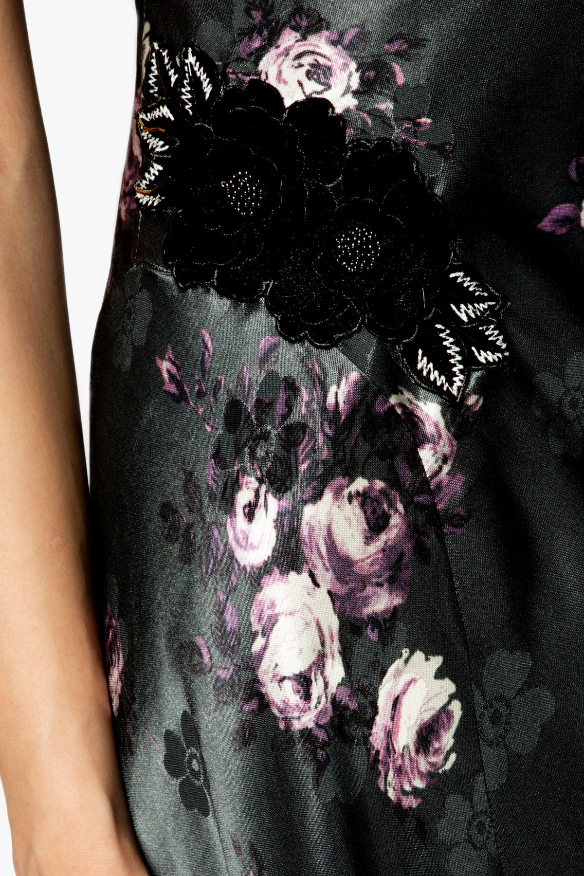 Rose Print Satin Maxi Dress