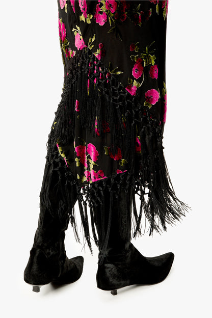 Rose Burnout Fringe Skirt