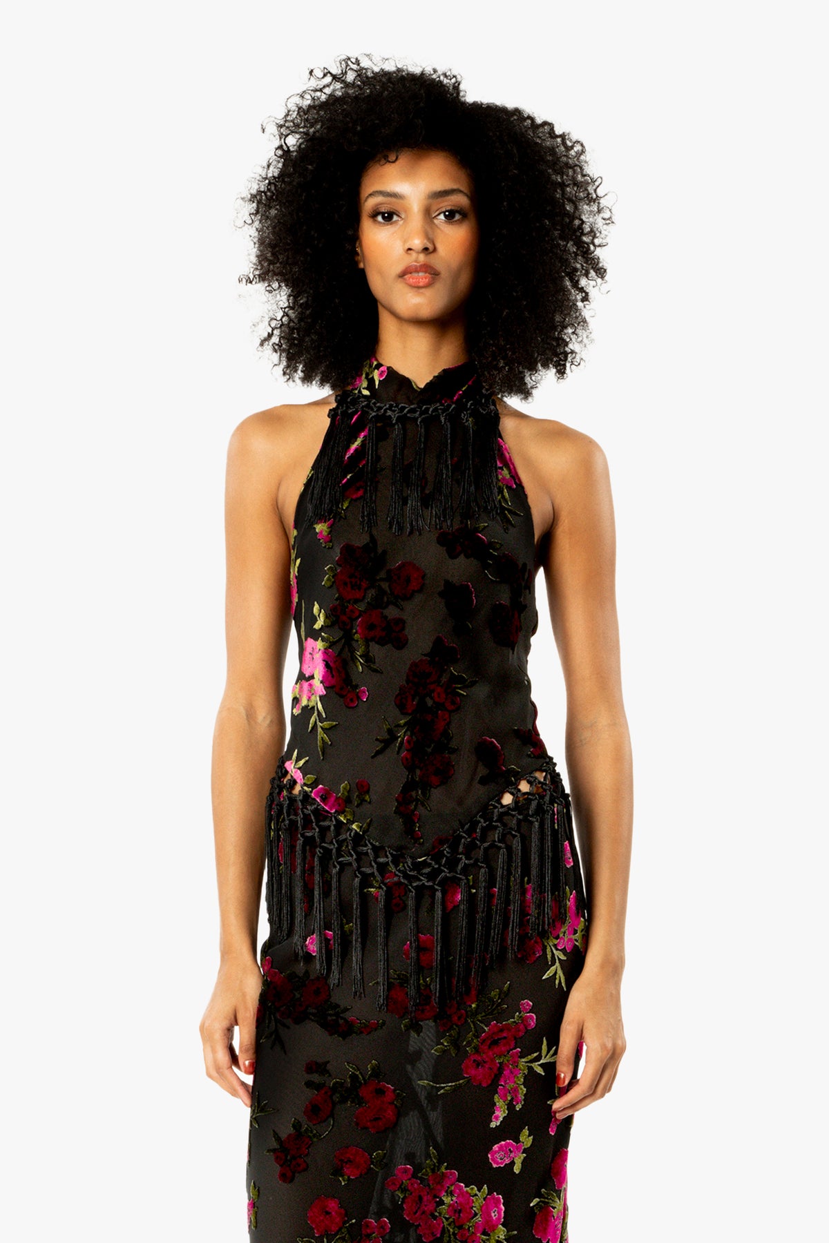 Rose Burnout Fringe Scarf Top