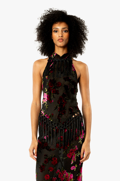 Rose Burnout Fringe Scarf Top