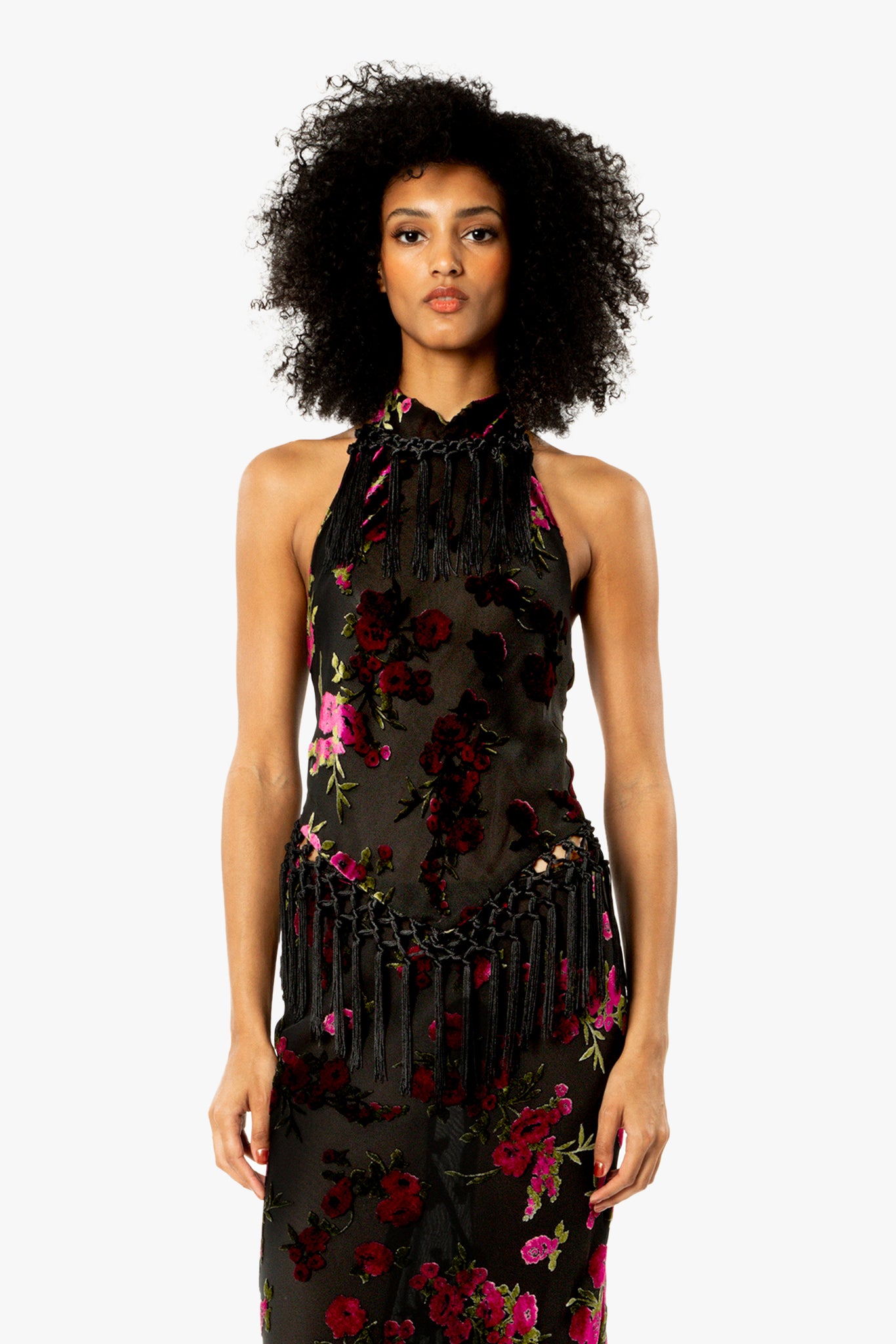 Rose Burnout Fringe Scarf Top