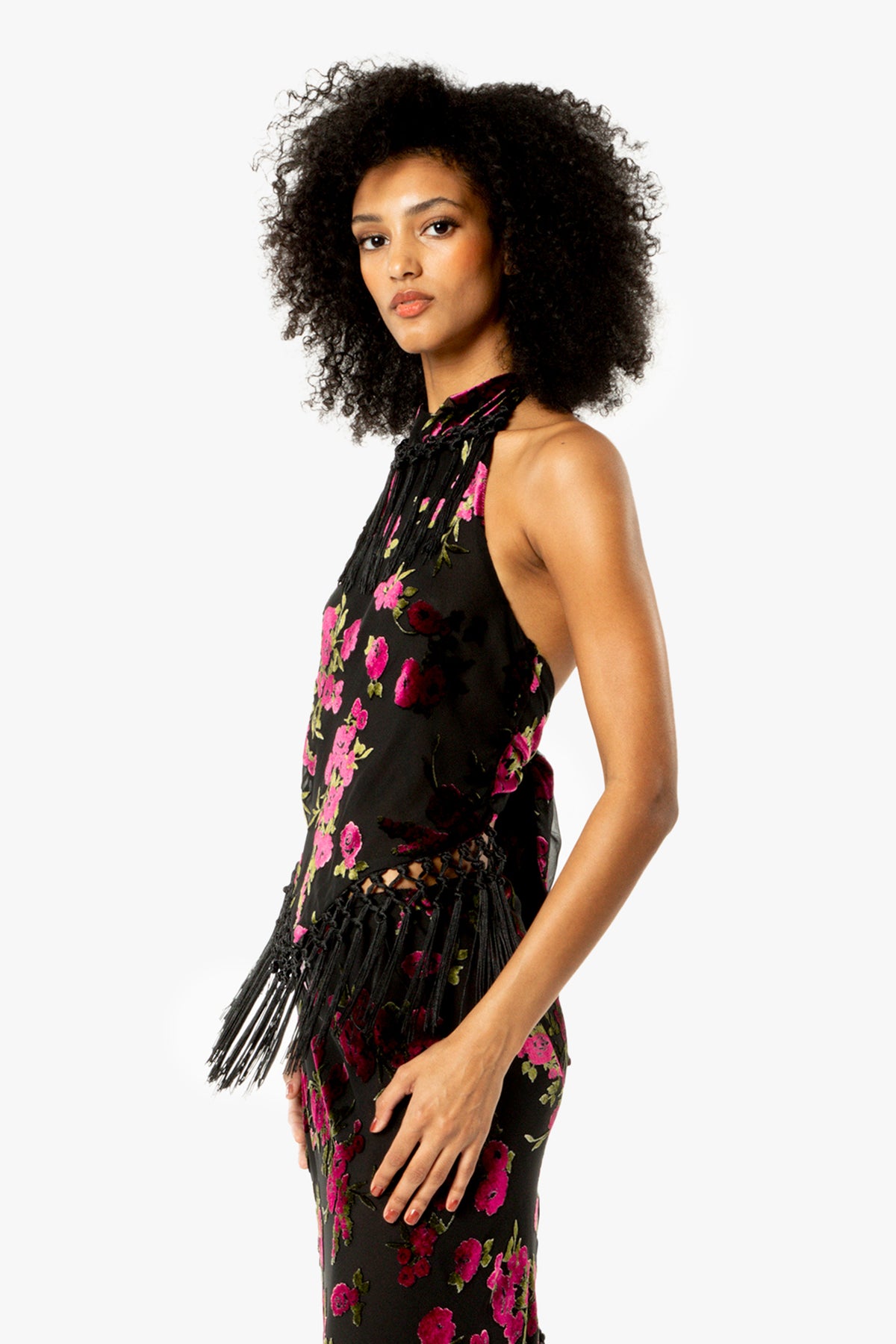 Rose Burnout Fringe Scarf Top