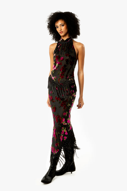 Rose Burnout Fringe Scarf Top