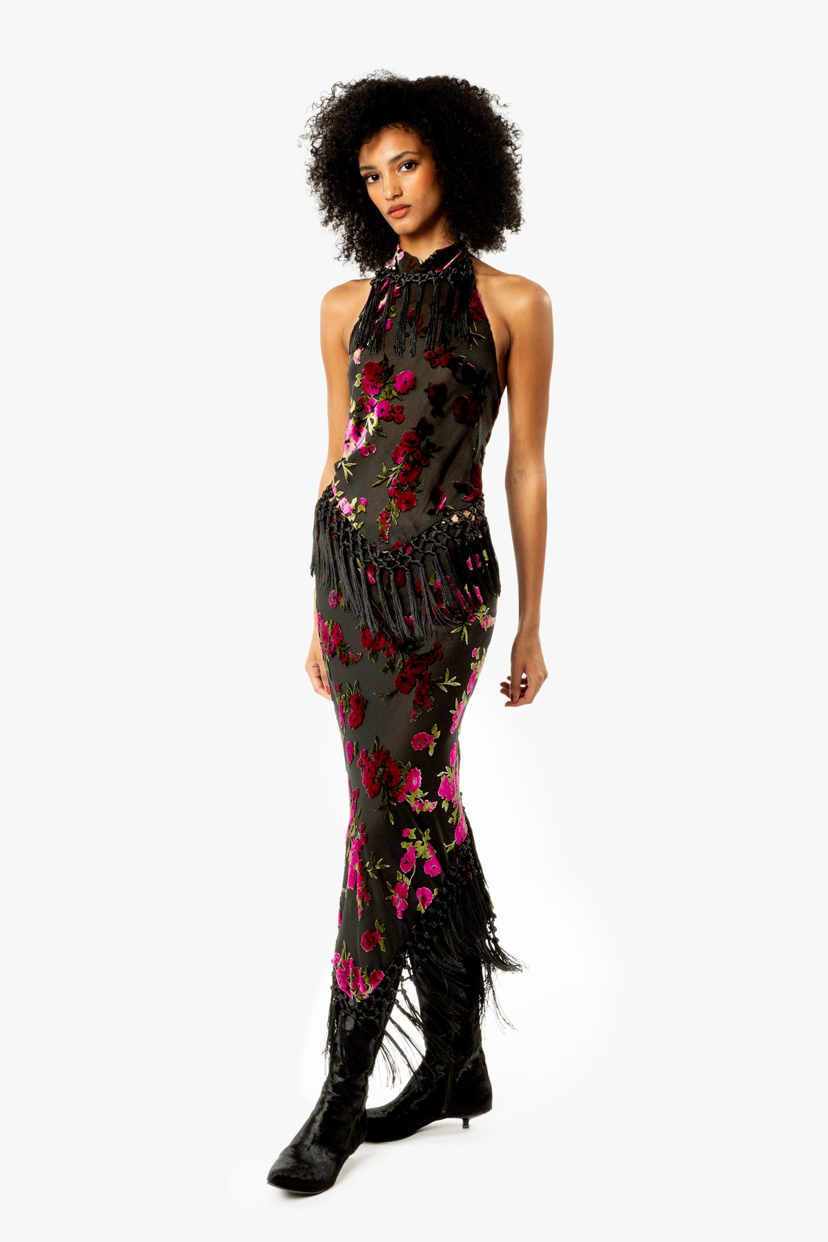 Rose Burnout Fringe Scarf Top