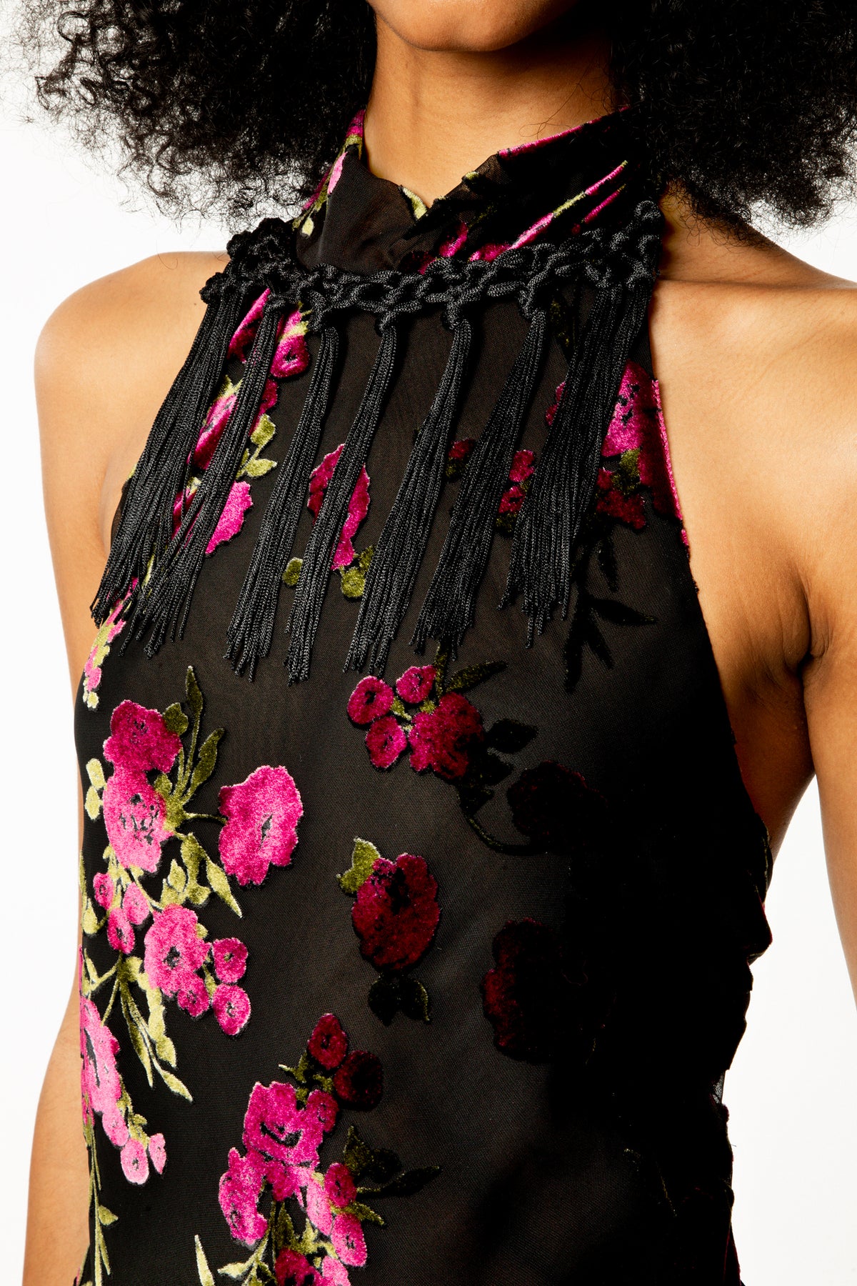 Rose Burnout Fringe Scarf Top