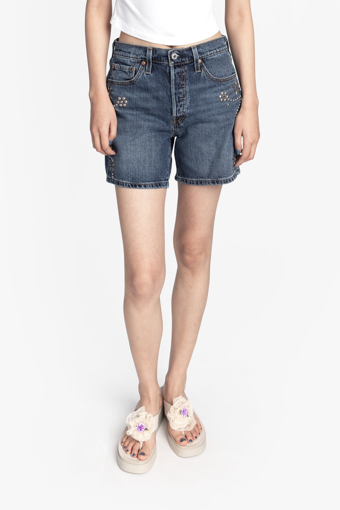 Studded Denim Shorts